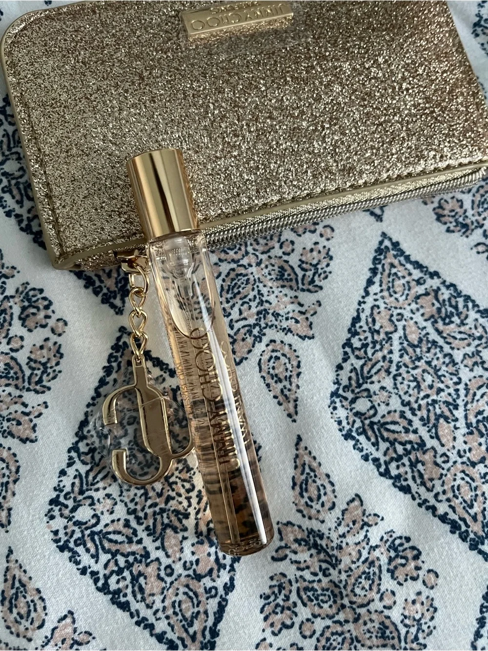 Jimmy Choo Gold Glitter Zip Card & Key Holder